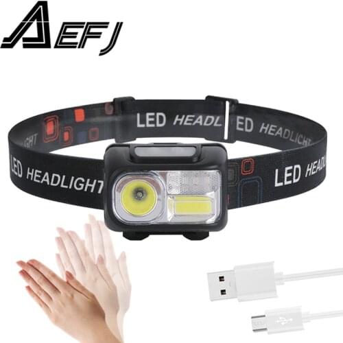 Mini Rechargeable XPE+COB LED Headlamp Body Motion Sensor Headlight Camping Flashlight red white Head Light Torch Lamp