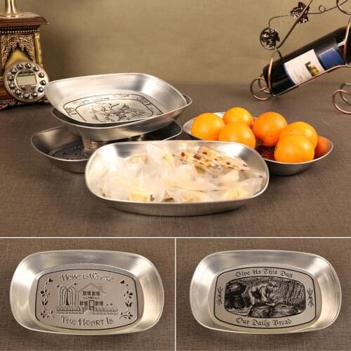 Retro Style House Letter Embossed Metal Plate Fruit Snack Food Storage Dish Tray Kitchen Accessories