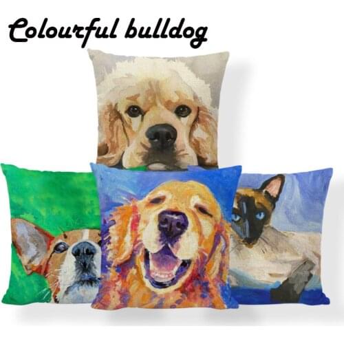 Golden Retriever Pug Cushion Cavalier King Charles Spaniel Pillow Siamese Cat Morocco Shopping Nap Throw Pillow Case 45*45 Linen