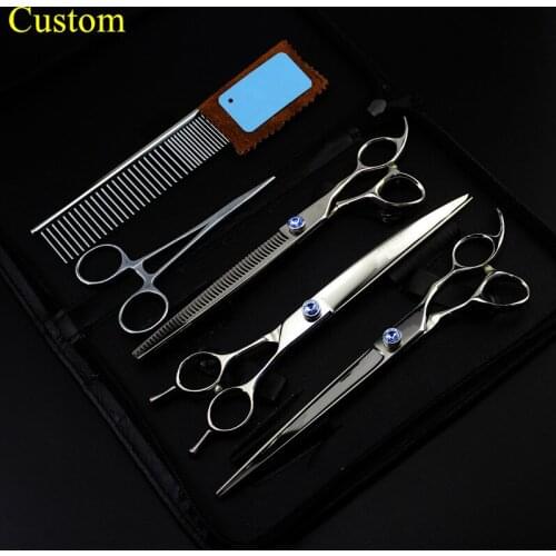 Custom 5 kit Professional japan 8 '' Pet dog grooming hair scissors curved cutting shears thinning barber hairdressing scissors