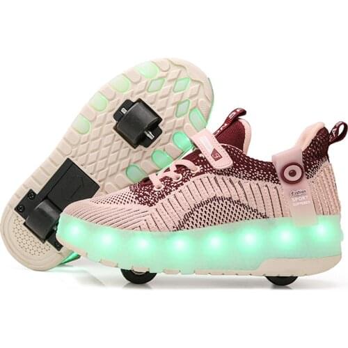 Pu Leather Flash Roller Skates ChildrenS Adult Roller Skating Shoelace Wheels Students Blasting Shoes Black Boys Size 28-40