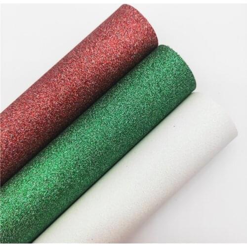 Christmas Red Green Mixed White Fine Glitter Vinyl Fabric Sheet Felt Backing Synthetic Leather Faux Vinil DIY A4 SIZE R292