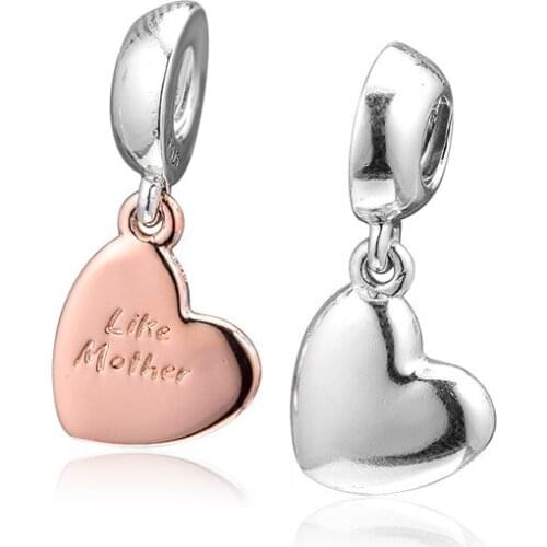 100% 925 Sterling Silver Charms for Jewelry Making Mother & Daughter Rose Golden Heart Charms for Bracelets Women Family Pendant