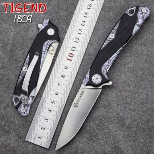 TIGEND 1809 Folding Knife Pocket-Knife Tactical Hunting EDC-Tool D2-Blade Survival G10 Handle sharp Fruit-Knives