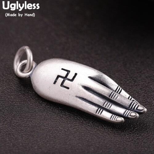 Uglyless Buddhistic Prayer Hand Pendants for Men Women Unisex Religious Necklaces NO Chains 925 Sterling Silver Fine Jewel P1148