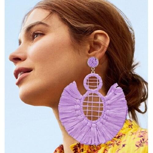 UODCM New Fashion Bohemian Geometry Sector Winding Lafite Tassel Earrings Women Vintage Exaggerated Ethnic Style Stud Jewelry