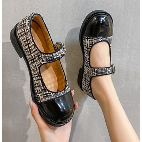 Vintage woven Mary Jane womens shoes Japanese color matching JK uniform shoes college style British small leather shoes Trend