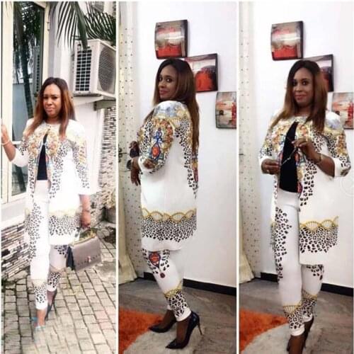 Africa Clothing New Spring Autumn Two Piece Set Women Leopard Printed Long Sleeve Long Tops&Pencil Suit