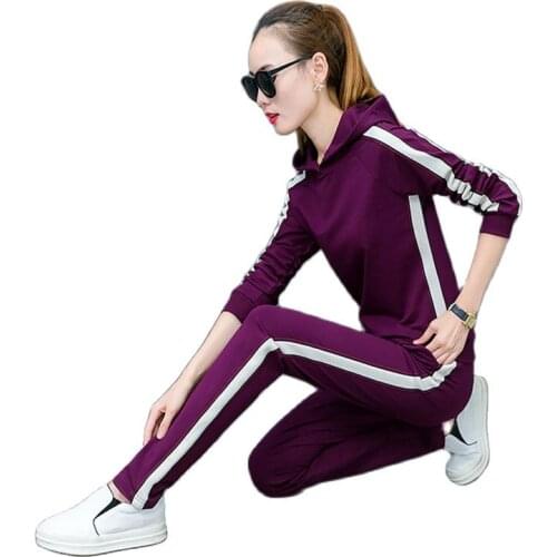 2020 Spring Fall / Female Sporting Suits Ladies Slim 2 Pieces Sets Cotton Women Hooded zipper Tops and Long Pants Female Tracks
