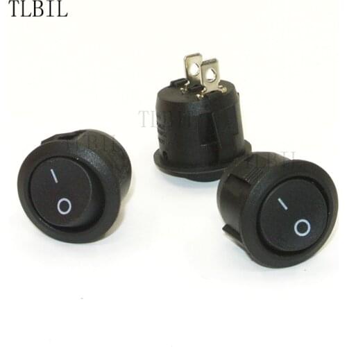 10Pcs Round Rocker Switches Black Mini Round Black 2 Pin ON-OFF