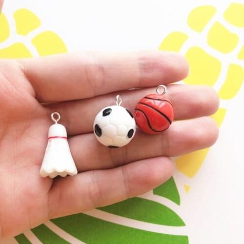 10pcs/pack Sport Basketball Football Badminton Resin Charms Pendant Earring Keychain DIY Fashion Jewelry Accessories 3D Style