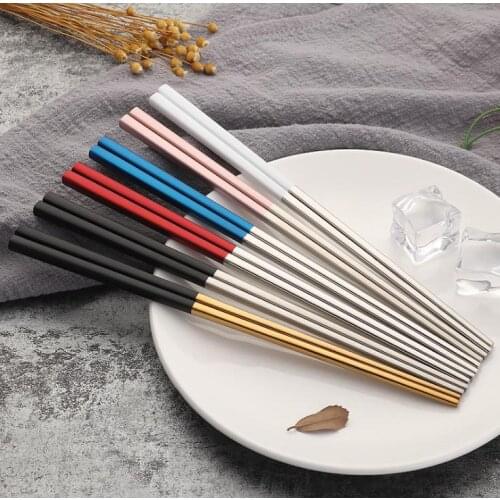 100pairs 23cm Square Chopsticks 304 Stainless Steel Titanium Gold Rose Gold Sushi Hashi Colorful Chopstick SN1702