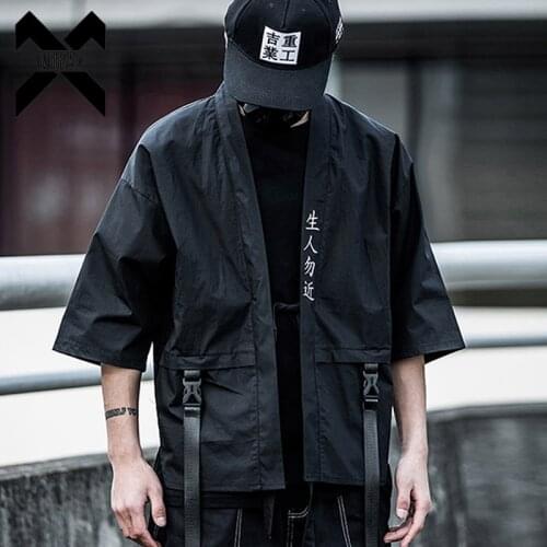 11 BYBBS DARK Harajuku Open Stitch Jackets Men Hip Hop Coats Ribbons Japanese Style Male Seven-cent Sleeve Streetwear Tops WB25