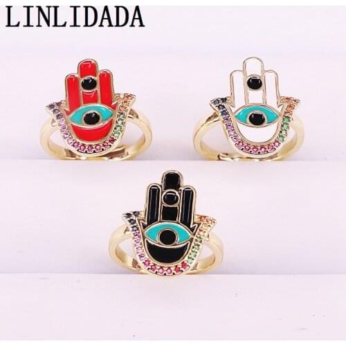 12Pcs Multi-color cubic zirconia &enamel eye jewelry Heart/Lip/Hamsa Hand rings For Women Parrty New Jewelry