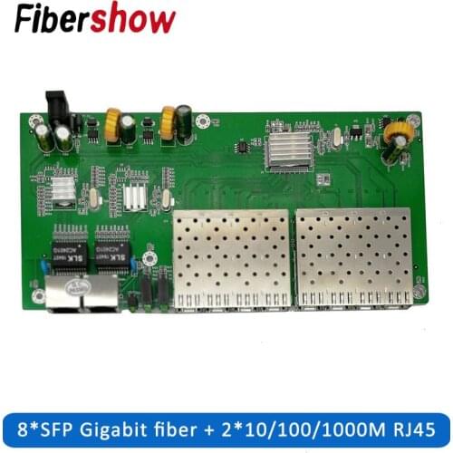 8 Port 1.25G SFP solt 2 RJ45 Gigabit Ethernet PCBA board Media Converter 10/100/1000M