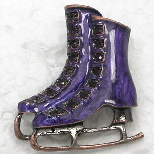 Antique Copper Fashion Brooch purple Rhinestone Enamel Ice Skate Shoes Pin brooches C822 D3
