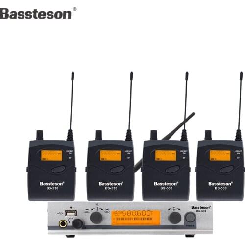 BasstesonBassteson BS-530 Professional In Ear UHF Wireless Stage Monitor System one transmitter channel 4 bodypack receivers
