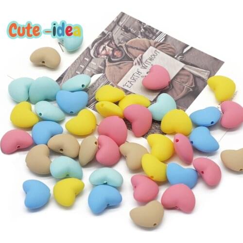 Cute-idea Baby Silicone beads 10pcs Food Grade Heart baby teething Nursing beads infants goods Pacifier Chain toys Accessories