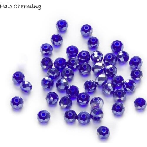 50 Piece Dark Blue AB Color Crystal Glass Rondelle Quartz Faceted Beads For Handmade Making Bracelet Necklaces DIY 4-8mm