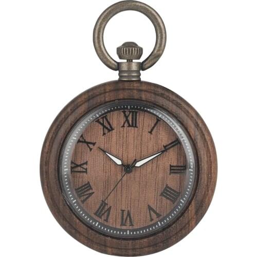 Elegant Dark Brown Ebony Pocket Watch for Men Available Luminous Pointers Quartz Pocket Watches Large Dial