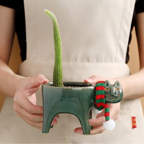 Cartoons Cat Flowerpot Animal Ceramic Flowerpot Cute Vase Cactus Succulent Plants Potted Flower Arrangement Home Decoration