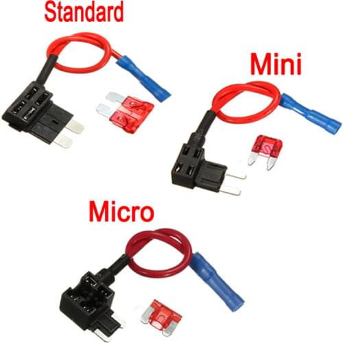 12V Fuse Holder Add A Circuit Standard/Mini/Micro 10A Blade Fuse Boxes Holder Piggy Back Fuses Tap Adapter