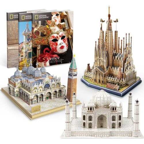Classic 3D Jigsaw City Spain Rome Barcelona Sagrada Familia Cathedral Puzzle Brick Toys scale Style Models Sets World Building