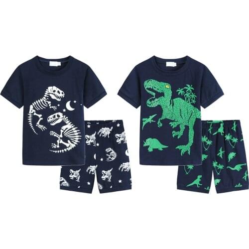 Newborn Baby Girl Clothes Set Summer Outfits Kids Boys Girls Cartoon Dinosuar Print T Shirt Shorts Pajamas Sleepwear Outfits