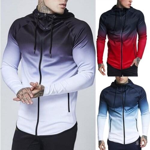 Spring And Autumn Mens Jacket Fashion High Street Trend Gradient Hooded Jacket Printed Casual Zipper Jacket XL