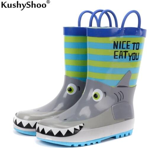 KushyShoo Childrens Rubber Boots Waterproof Rain Boots Kids 3D Cartoon Shark Toddler Boys Rainboots toddler boots