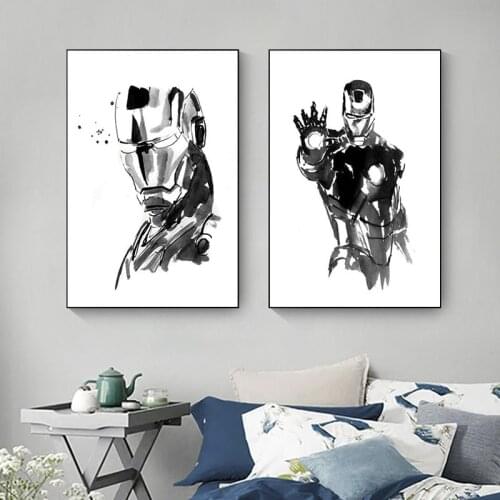 Marvel Superhero Iron Man Black and White Canvas Painting Avengers Prints Posters Wall Art Picture for Living Room Decoration