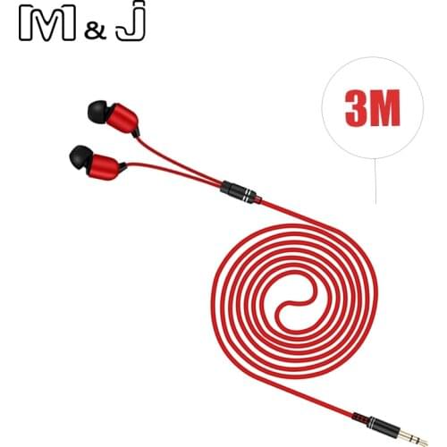 M&J High Quality 3M Long Earphones in ear Wired Earphone Monitor Headphone 3.5mm Stereo Headset for xiaomi iphone 5 6 Phone