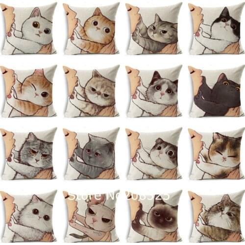 ZENGIA Dont Kiss Me Hoomin Cushion Cover Pet Pillow Case Linen Cat Print Pillow Cover For Sofa Throw Pillows Cojine Pillowcase