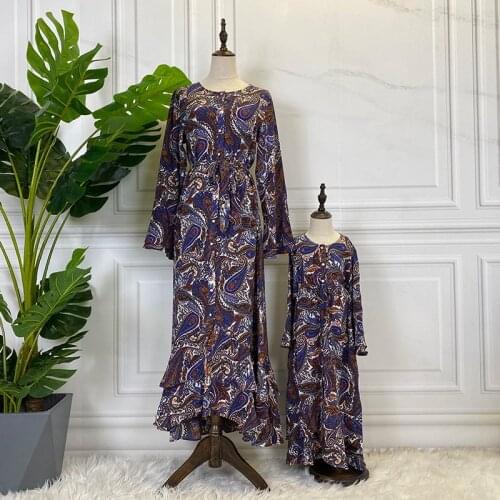 Middle East New Fashion Mom and Daughter Vestidos Matching Outfits Abaya Long Maxi Muslim Dress Islamic Clothing For Ladies