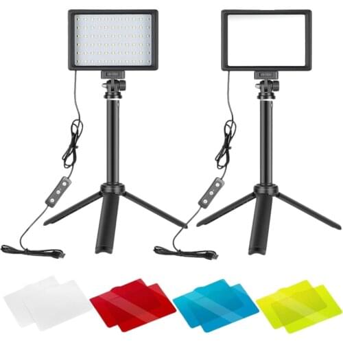 NEW-2 Pieces Photography Lights 360 Degree Spin LED Video Light Adjust Adjustable Tripod Stand with Color Filters for Studio