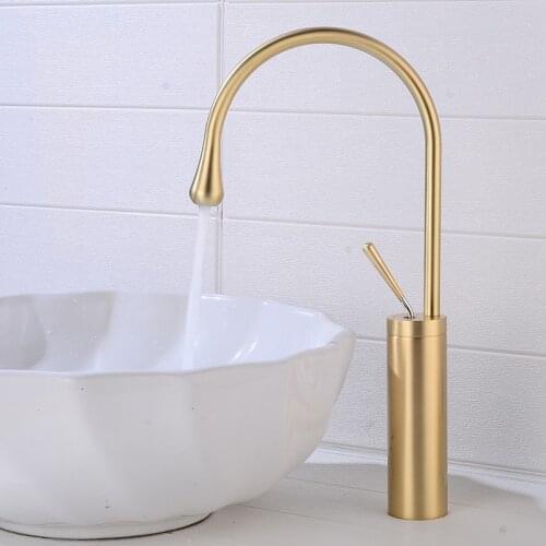 BAKALA New Basin Faucet Single Handle 360 Rotation Spout Mixer Tap For Kitchen Or Bathroom Basin Water Sink Mixer gold brush