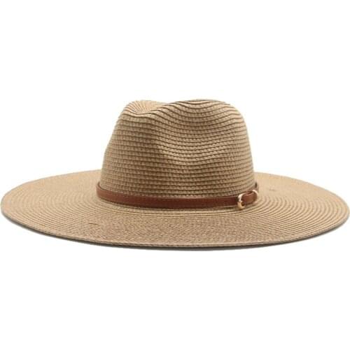 Women hats summer straw paper solid big brim 11cm belt band sun hats sun protection khaki coffee black men women panama hats new