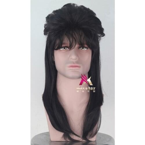 New 7080s Retro Rock Band Long Hair Styling Stage Daily Wear Black Silver Long Short Hair Halloween Cosplay Wig