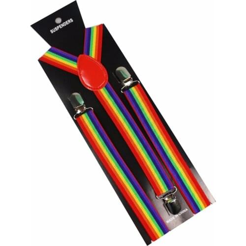 Winfox Unisex 1 Inch Wide Adjustable Y-Back Rainbow Striped Suspenders For Men Women