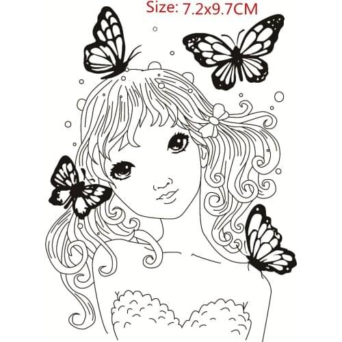 Butterfly girl Transparent Silicone Rubber Stamp and metal die Sheet Cling Scrapbooking DIY Cute Pattern Photo Album Stamp