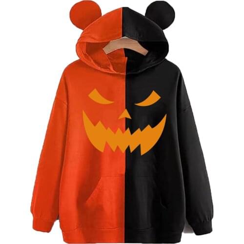 Evil Pumpkin Head Print Pattern Halloween Print Men Women Long Sleeve Pullover Streetwear Autumn Cosplay Hoodie Pullover