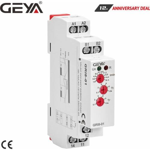 GEYA GRI8-01 Over current Monitoring Relay 10A Current Sensing Relay Din Rail Mounted Current Monitor AC/DC24V-240V