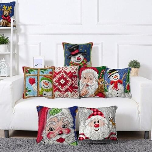 Christmas Santa Snowman DIY Latch Hook Kits 3D Segment Embroidery Pillow Cover