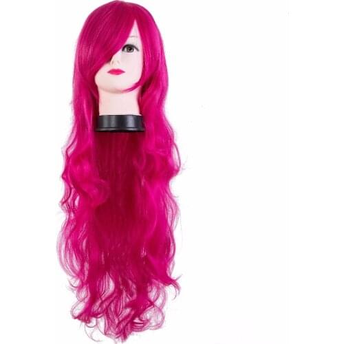 Pink Wig Fei-Show Synthetic Heat Resistant Fiber Carnival Peruca Perruque Peruk Cartoon Cosplay Long Curly Hair Female Hairpiece