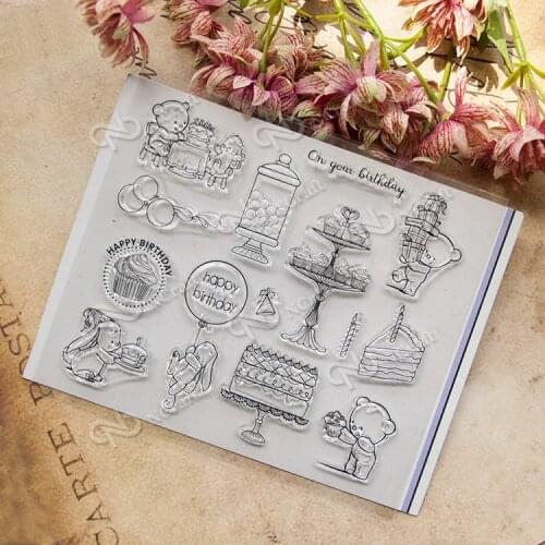 Happy Birthday Cake Bear Transparent Clear Silicone Stamp/Seal for DIY scrapbooking/album Decorative clear stamp sheets A134
