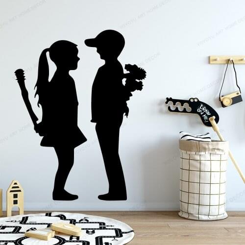Removable Banksy boy and girlN ursery rooom wall decalArt Home Wall Stickers Wallpaper For Kids Room Decor Wall Mural HL04