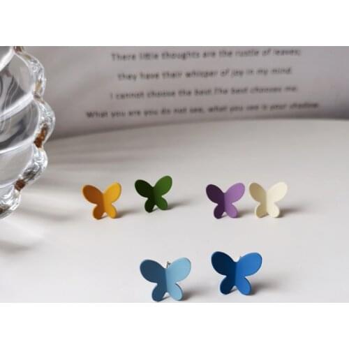 S925 needle Delicate Jewelry Butterfly Earrings Asymmetrical Color Blue Pink Yellow Green Metal Stud Earrings For Girl Student