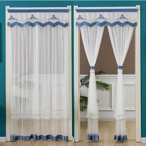 Lace Embroidery Gauze Anti Mosquitoes Door Curtain Double Let In Air Anti Insect Door Curtains Living Bedroom Screen Divider