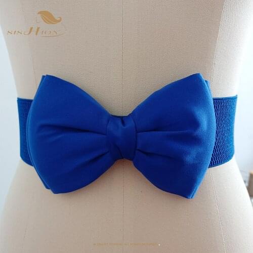 SISHION Fashion Women Lady Buckle Black Waist Belt Corset Waistband Around Cinch Blue Bow Belt for Women VD1912