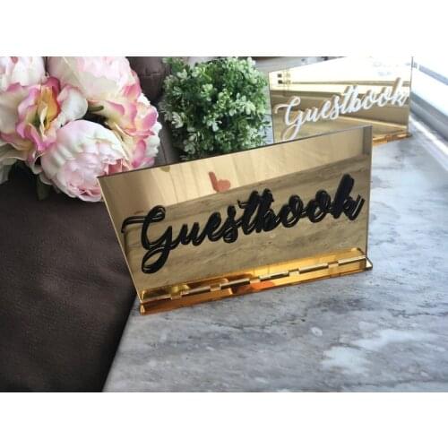 Wedding Guestbook Mirror Table Sign , Acrylic Mirrored Freestanding Decorations, Custom Reception Calligraphy Tag